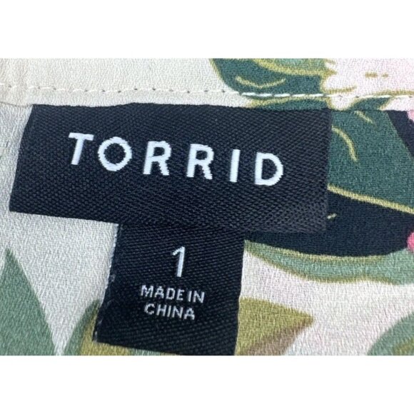 Torrid Women’s Georgette Pink Floral Zip Front Cap Sleeve Blouse Top Sz 1X - Picture 4 of 8